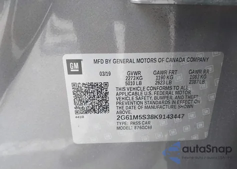 2019 Cadillac Xts Luxury из США, поврежденный, VIN 2G61M5S38K9143447